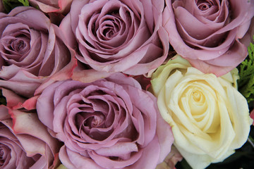 Purple roses in a wedding arrangement