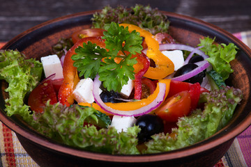 Fresh vegetable greek salad, close up