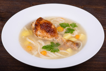 Chicken soup with noodle and vegetables