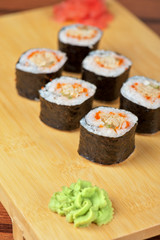 sushi rolls with tobico and pancake