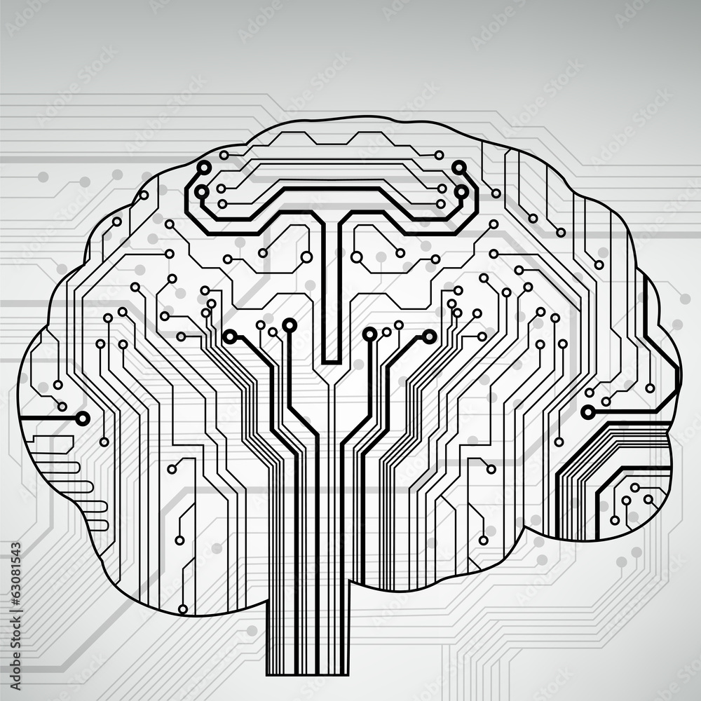 Poster Circuit board computer style brain vector technology background