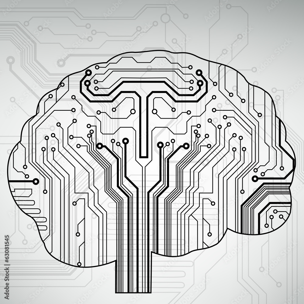 Poster Circuit board computer style brain vector technology background