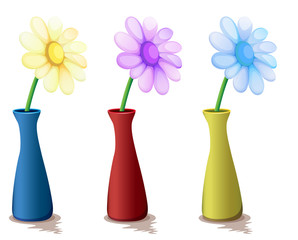 Colorful vases with flowers