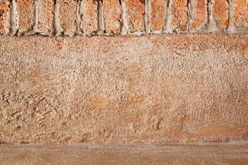 grunge vintage brick and cement border background template, warm