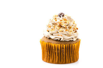 Coffee cupcake isolated white background