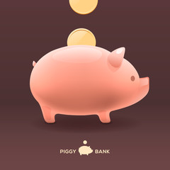Piggy moneybox with golden coins, vector Eps10 image.