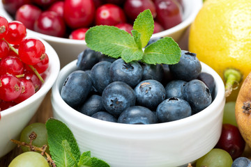 blueberries, fresh berries and fruits, close-up