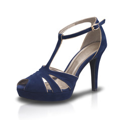 Beautiful blue high heel lady fashion shoe isolated on white