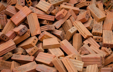 group of red bricks on construction site