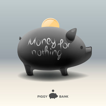 Piggy moneybox - money for nothing, vector Eps10 image.