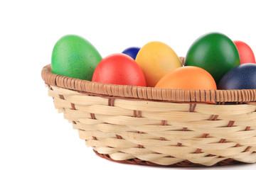 Fototapeta na wymiar Easter eggs and basket isolated.