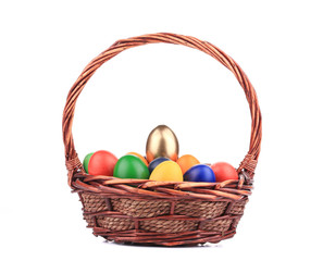 Easter eggs and basket isolated.