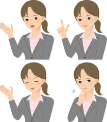 案内するスーツのビジネスウーマン