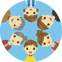 輪になって並ぶ３世代家族