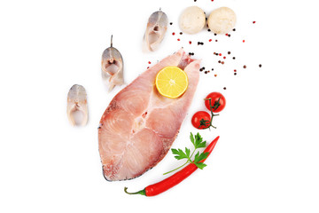 Composition of carp and seabass fresh steaks.