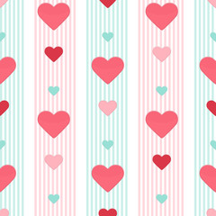 Seamless heart pink blue stripped pattern