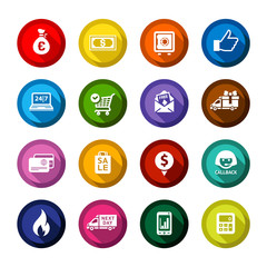 Shopping flat colored buttons set 01