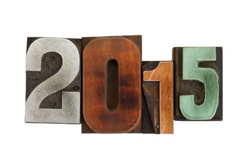 year 2015 written in vintage printing blocks