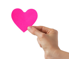 Empty heart shaped paper note in hand