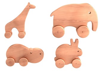 realistic 3d render of wooden toys