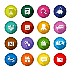 Shopping flat colored buttons set 04