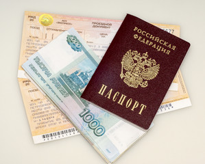 Money, passport and train ticket