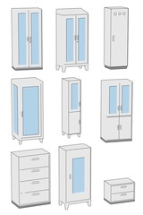 cartoon image of medical cupboard set