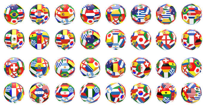 3D render of 32 soccer football on 2014 FIFA world cup