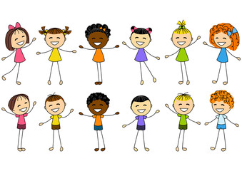 Set of cute girls and boys