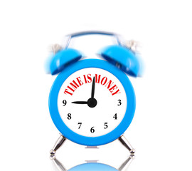 Time is money! Alarm clock ringing isolated on white