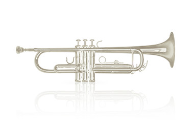 Naklejka na ściany i meble Silver trumpet instrument on white background.