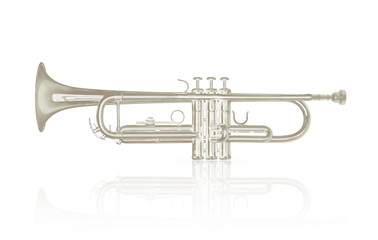 Obraz na płótnie Canvas Silver trumpet instrument on white background.