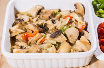 fried mushrooms with peppers in food try