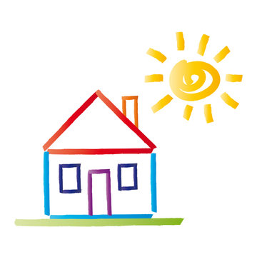 recommend clip art: Buntes Haus mit Satteldach - Sonne - vektor abstrakt, stayathome, stayhome, zuhause bleiben, zusammen halten 