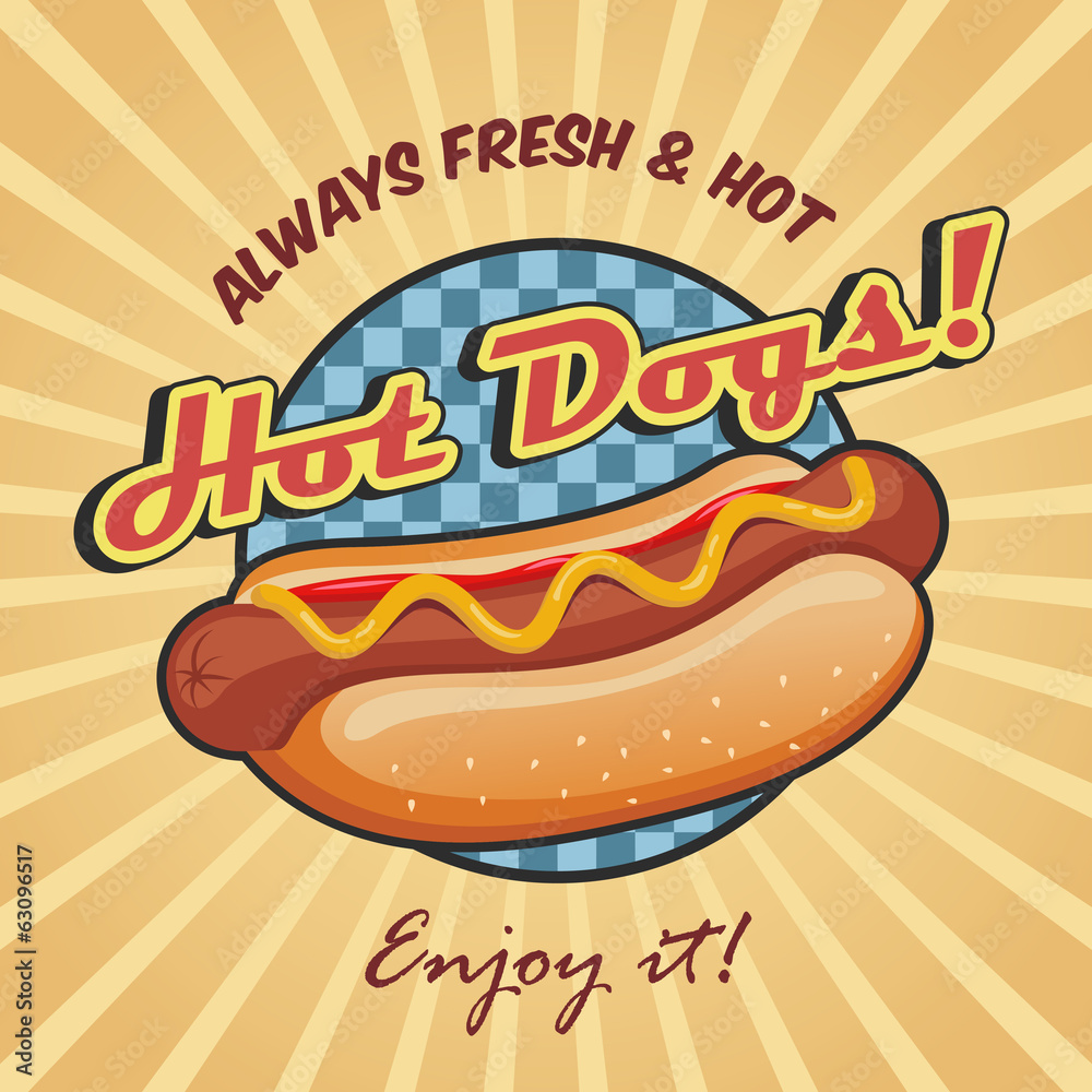 Wall mural american hot dog poster template