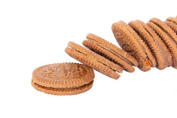 Chocolate cream cookies isolated on white