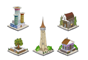 Obraz na płótnie Canvas 3D city icons hand drawing set collection
