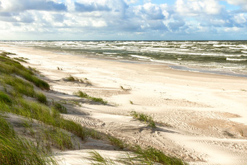 White sand beach. View to Baltic Sea Costline.
