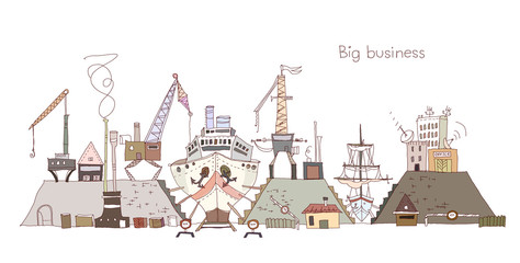 Naklejka premium Building a ship, industrial Dock illustration