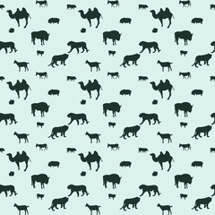 Silhouette of Wild and Domestic Animals. Seamless Pattern. Vecto