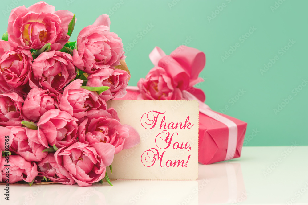 Poster pink tulips, gift ang greeting card