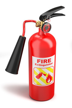 Red fire extinguisher isolated on white background