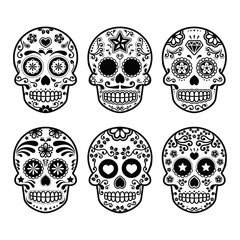 Mexican sugar skull, Dia de los Muertos icons set