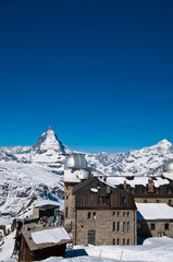 The Gornergrat Observatory and Matterhorn peak, Zermatt Switzerl