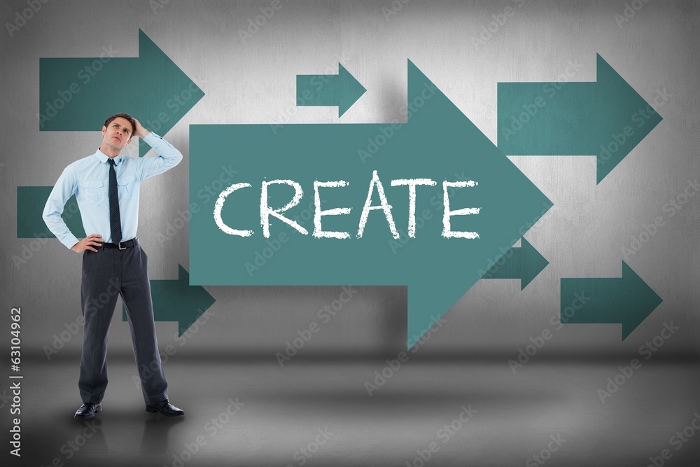 Poster create against blue arrows pointing