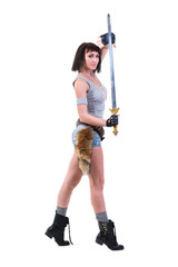 young warrior woman holding sword