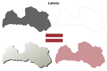 Blank detailed contour maps of Latvia