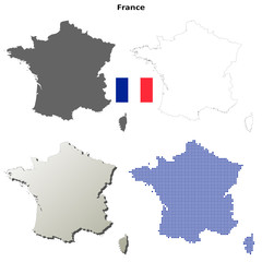 Blank detailed contour maps of France