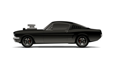 black muscle car with supercharger