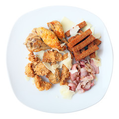 Top view of different snacks to beer